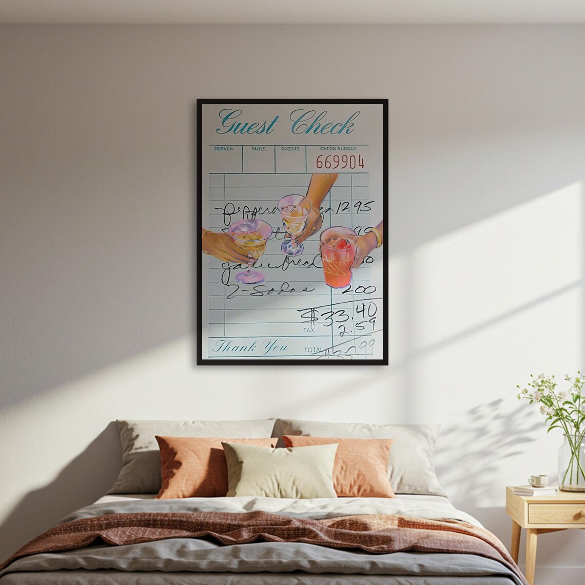 Guest Check Retro Bar Wall Art, Vintage Diner