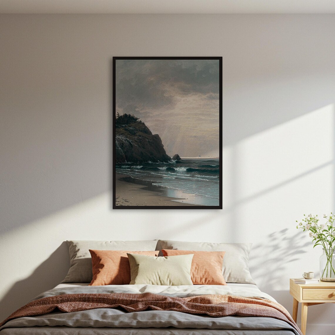 Coastal Landscape Painting, Vintage Seascape Art Print