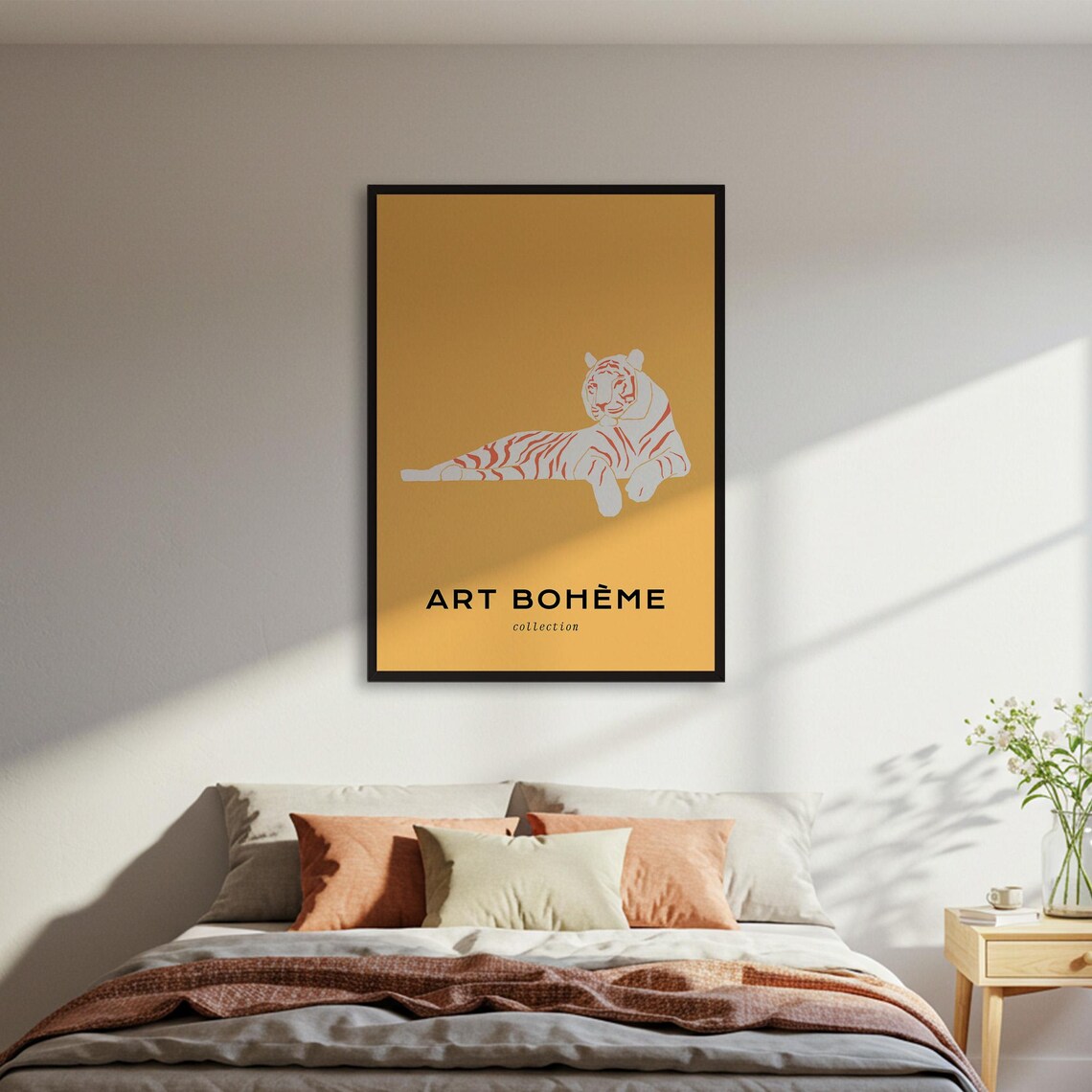 Art Boheme White Tiger Mustard Yellow Minimalist Safari Wall Poster