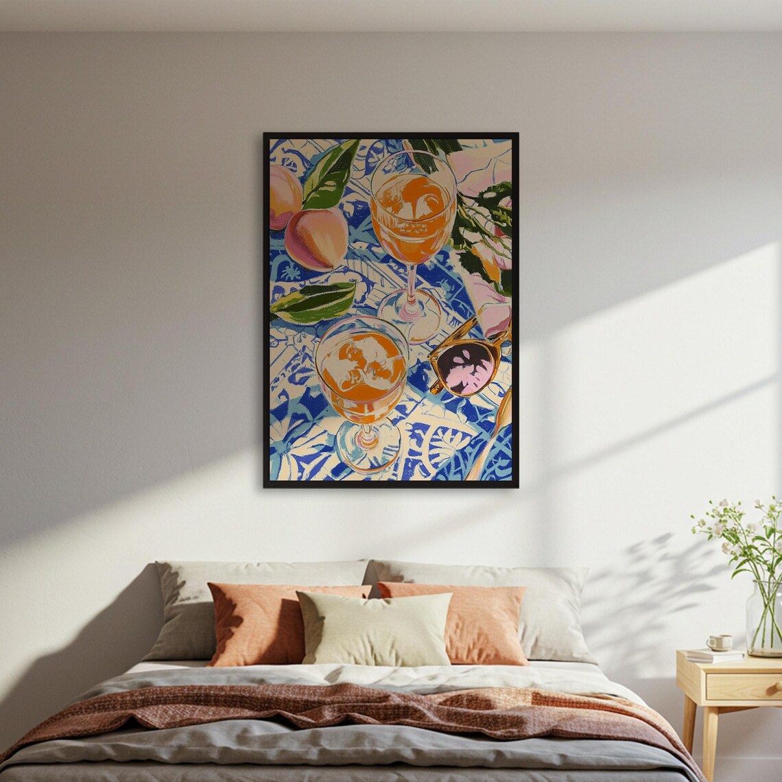 Summer Cocktail Still Life Poster Aperol Spritz Mediterranean Tile Table Decor