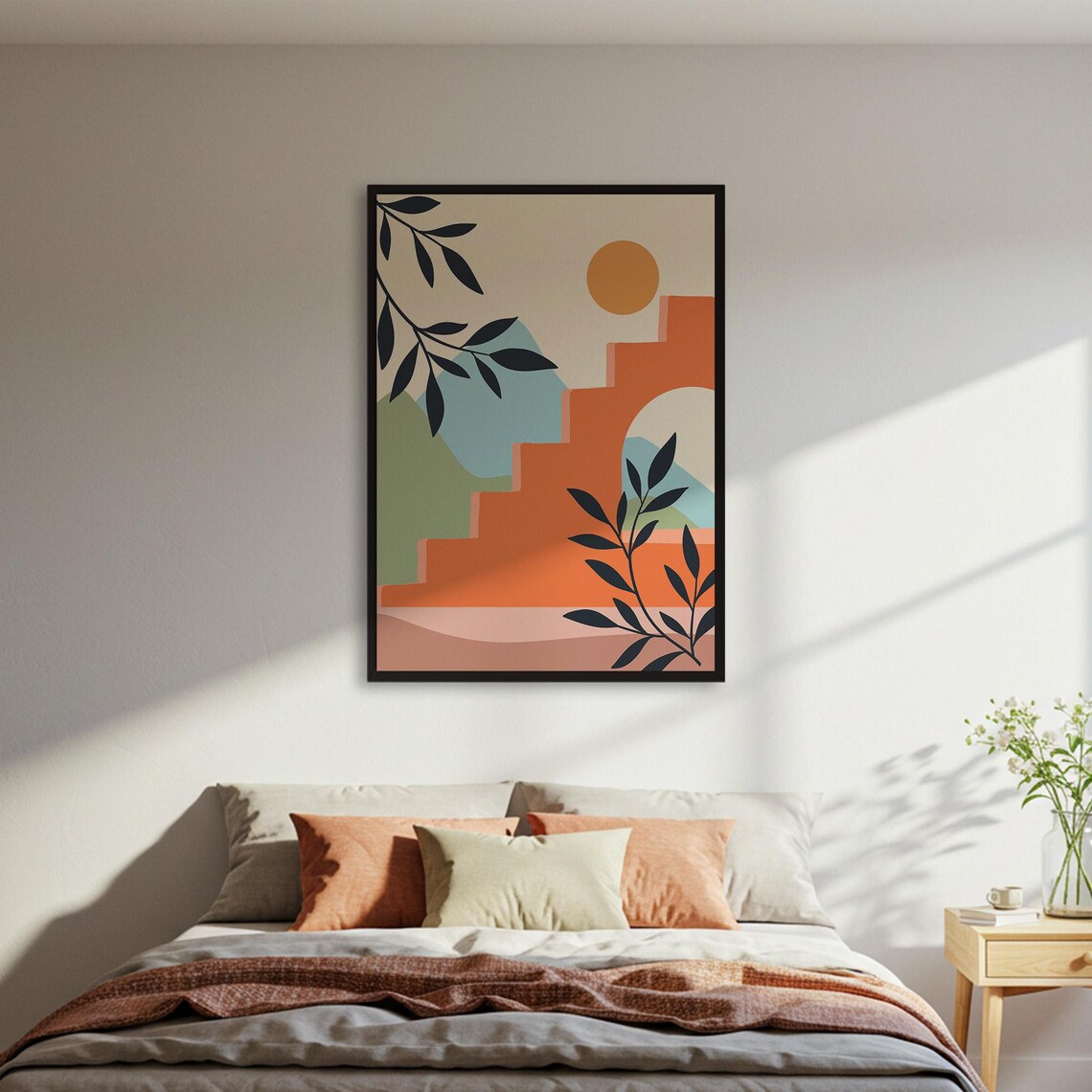 Abstract Terracotta Arch Landscape Sun Modern Warm Tones Art Poster