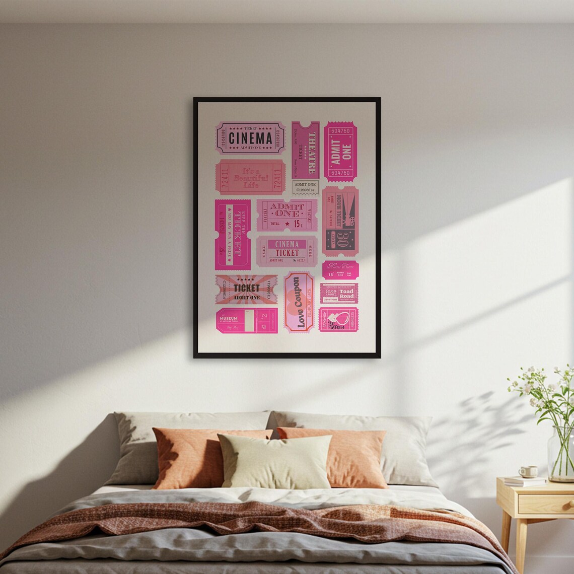 Pink Cinema Theatre Ticket Stub Collage Vintage Admit One Poster