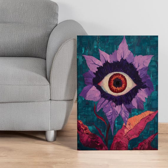 Mystic Eye Flower Canvas Wall Art In Bold Colors Spiritual Boho Decor For Bedroom Meditation Corner Or Gift Framed Print Option