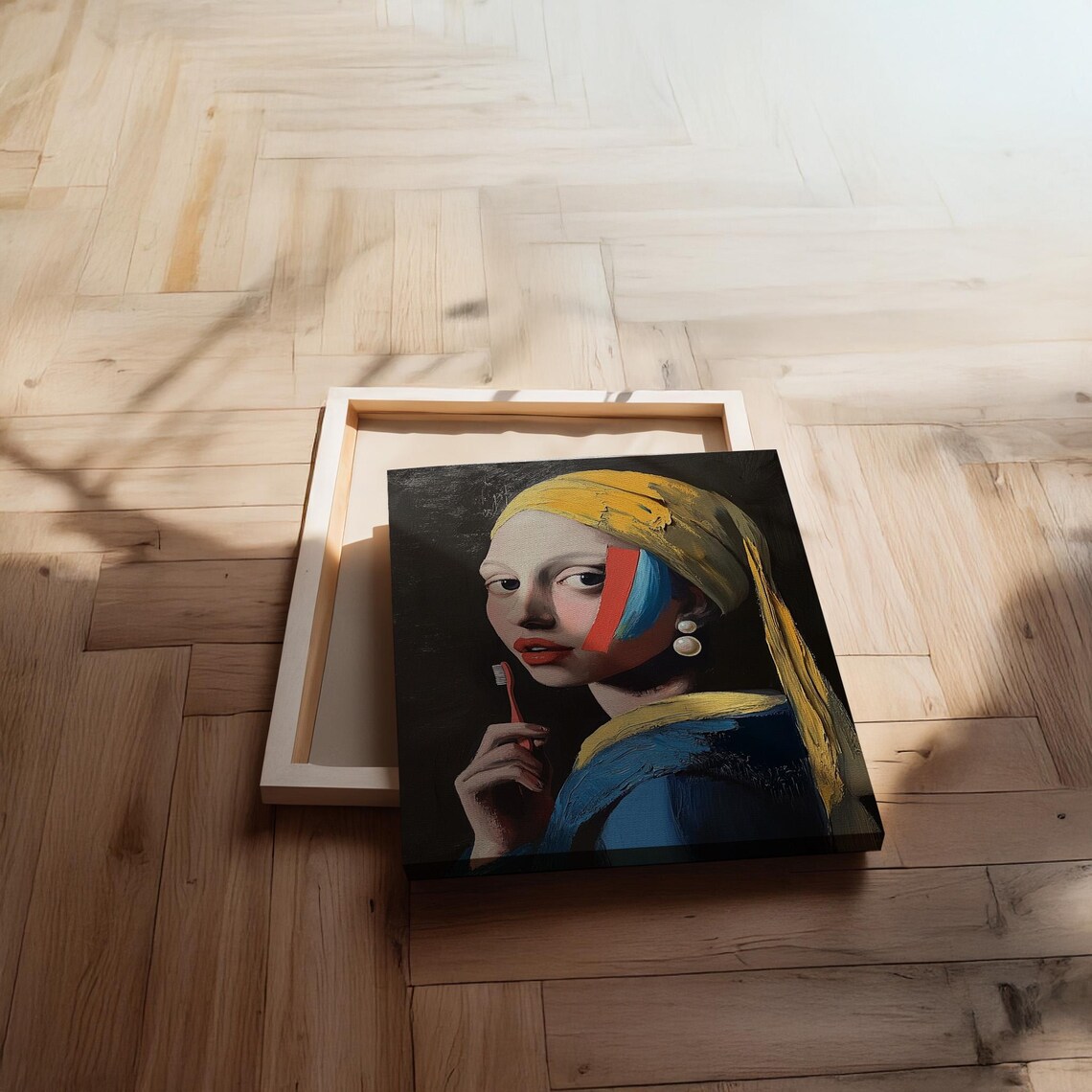 Pearl Earring Girl Pop Art Toothbrush Modern Classic Mashup Print - Image 2