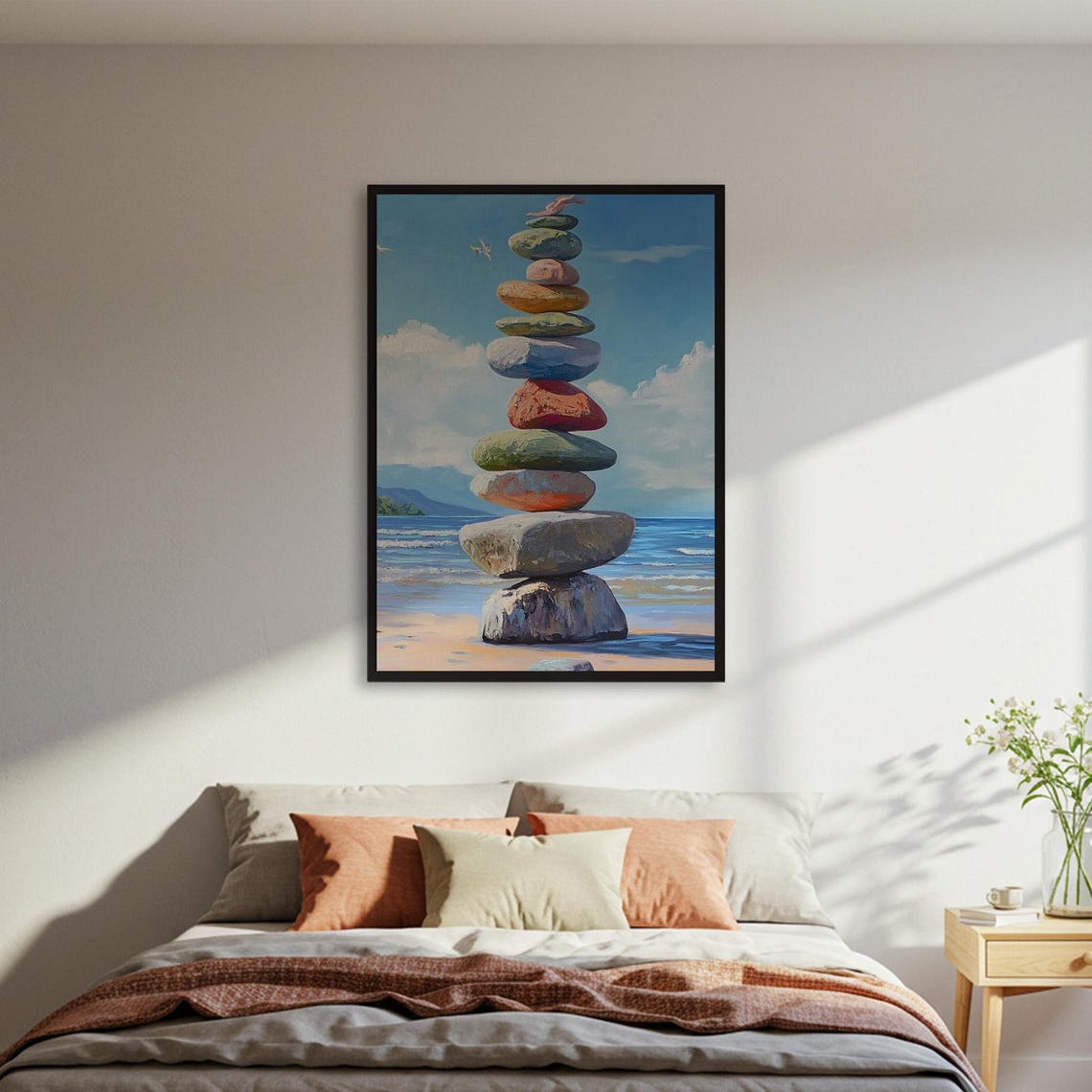 Beach Stone Cairn Stack Ocean Seascape Zen Balance Art Poster