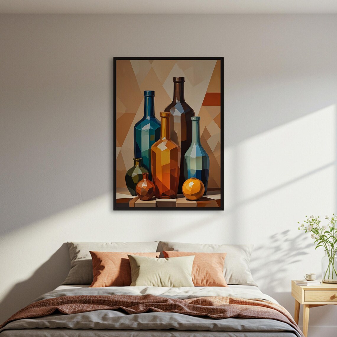Abstract Bottle Still Life, Modern Geometric Art Print