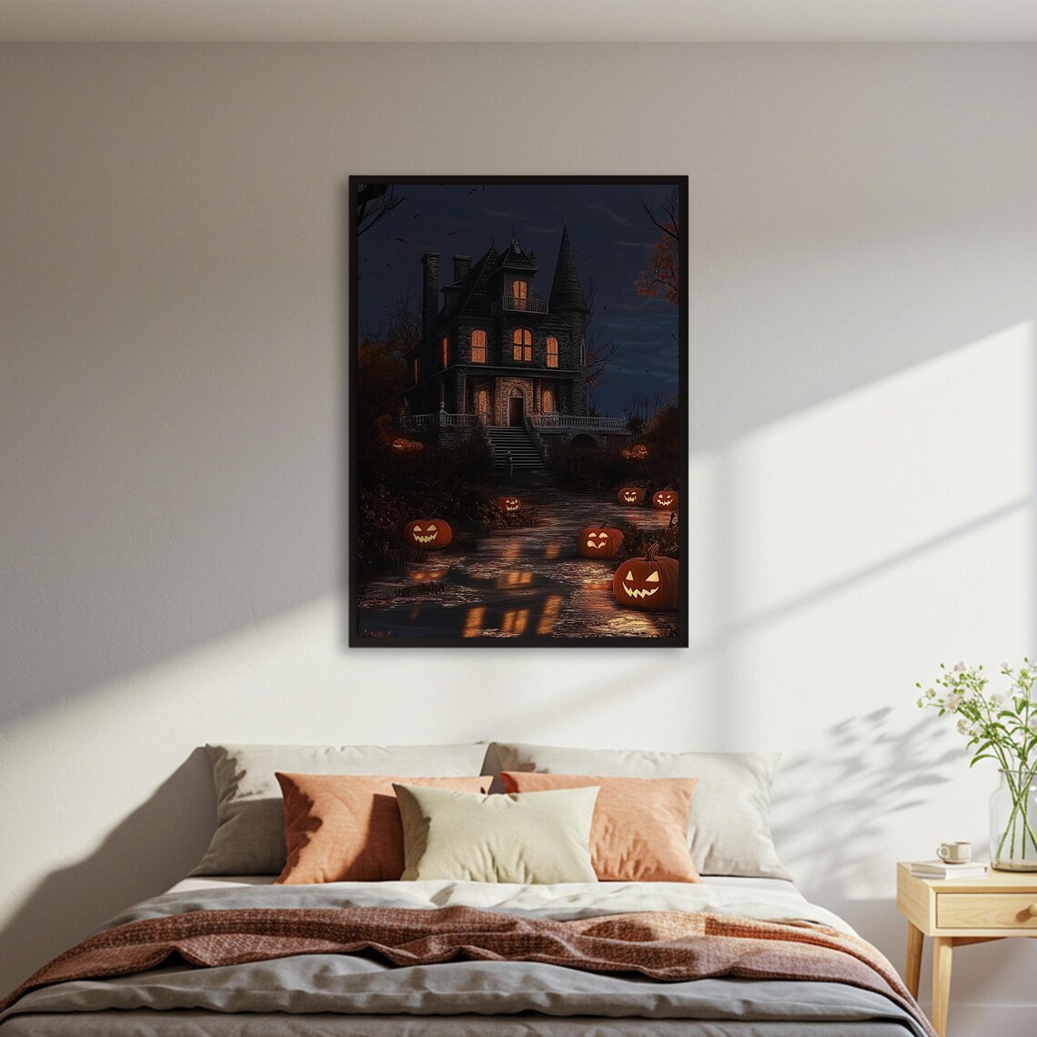 Halloween Haunted House, Spooky Pumpkin Art Print