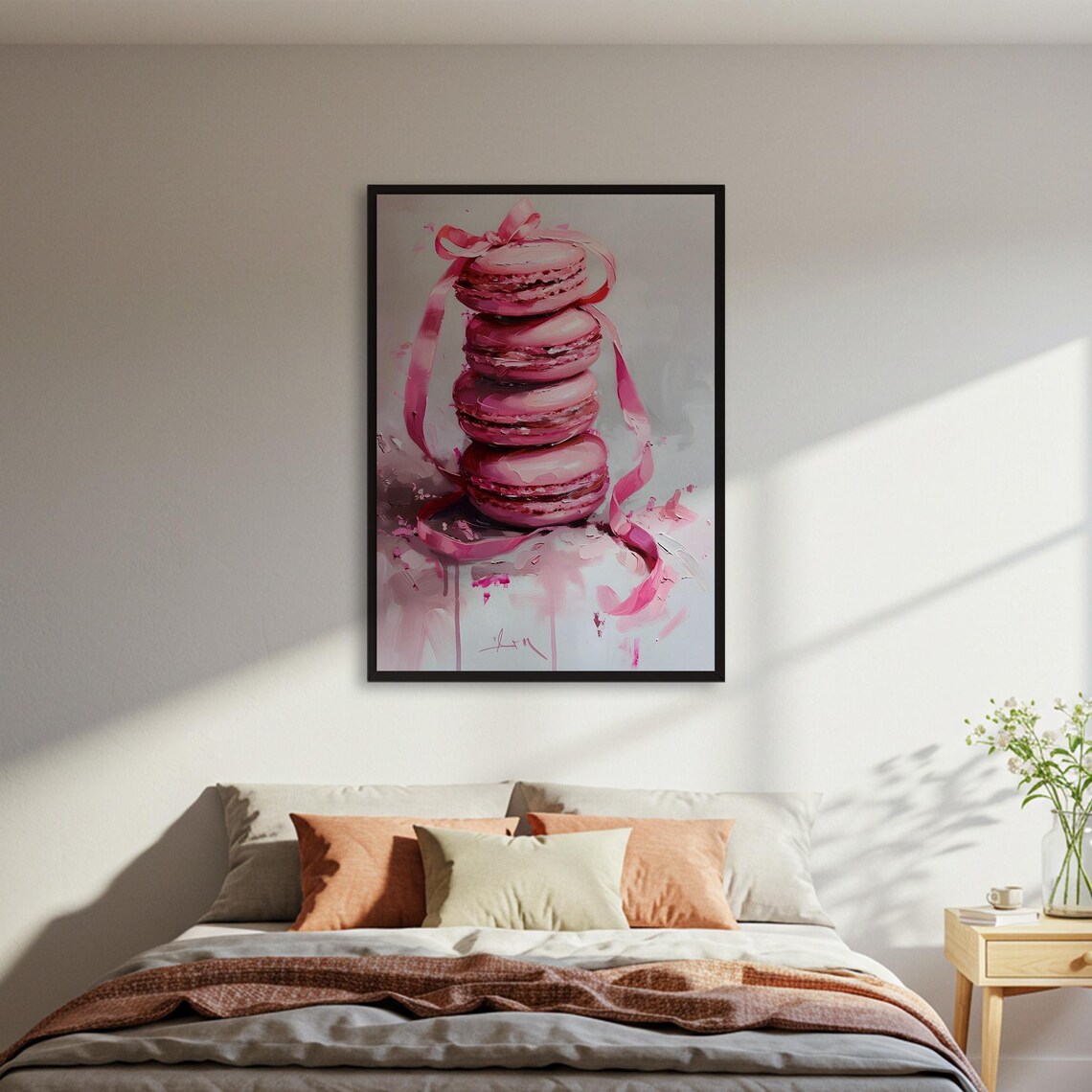 Pink Macarons Poster, Sweet Dessert Illustration