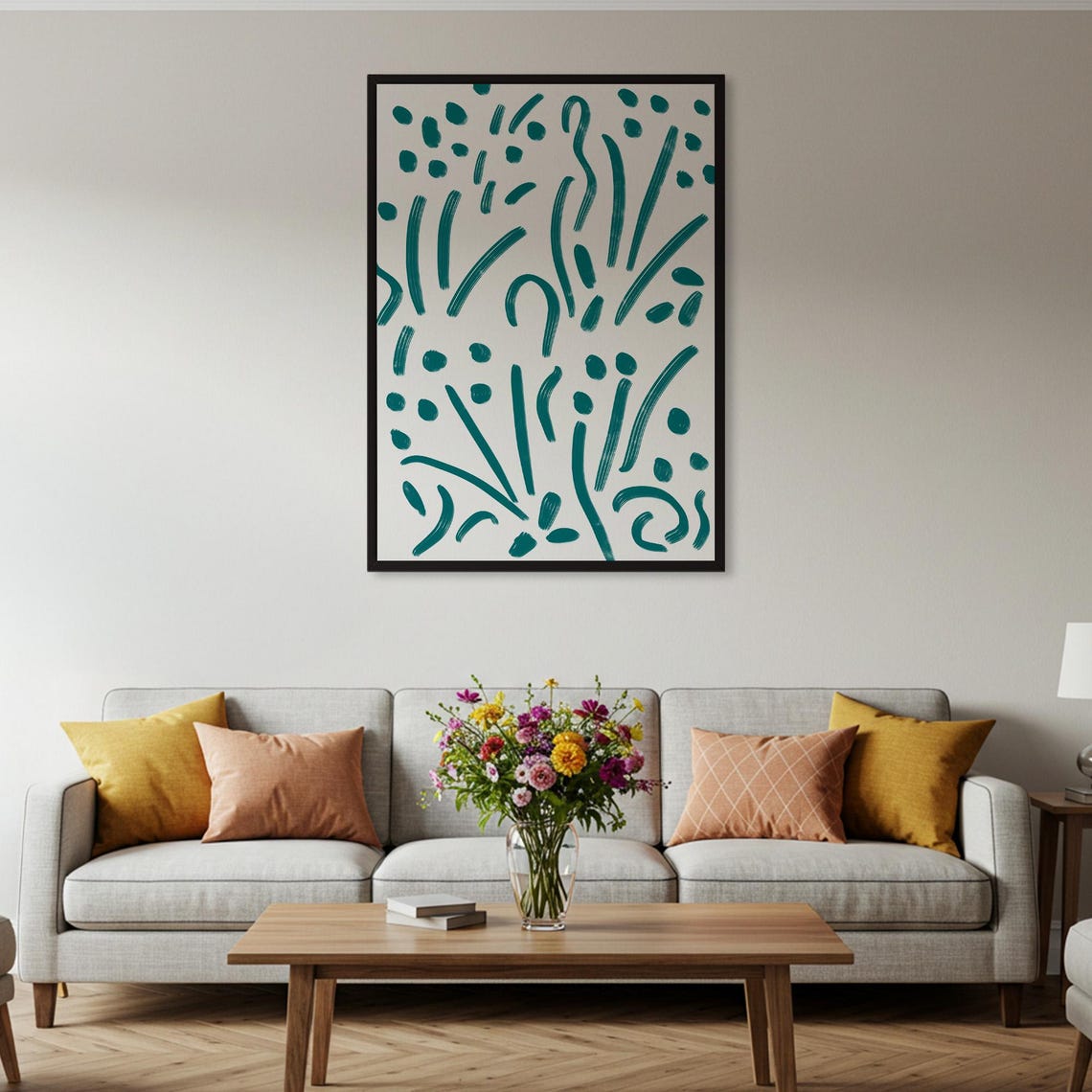 Teal Abstract Brush Strokes Modern Minimalist Hand Painted Art Poster - Image 2
