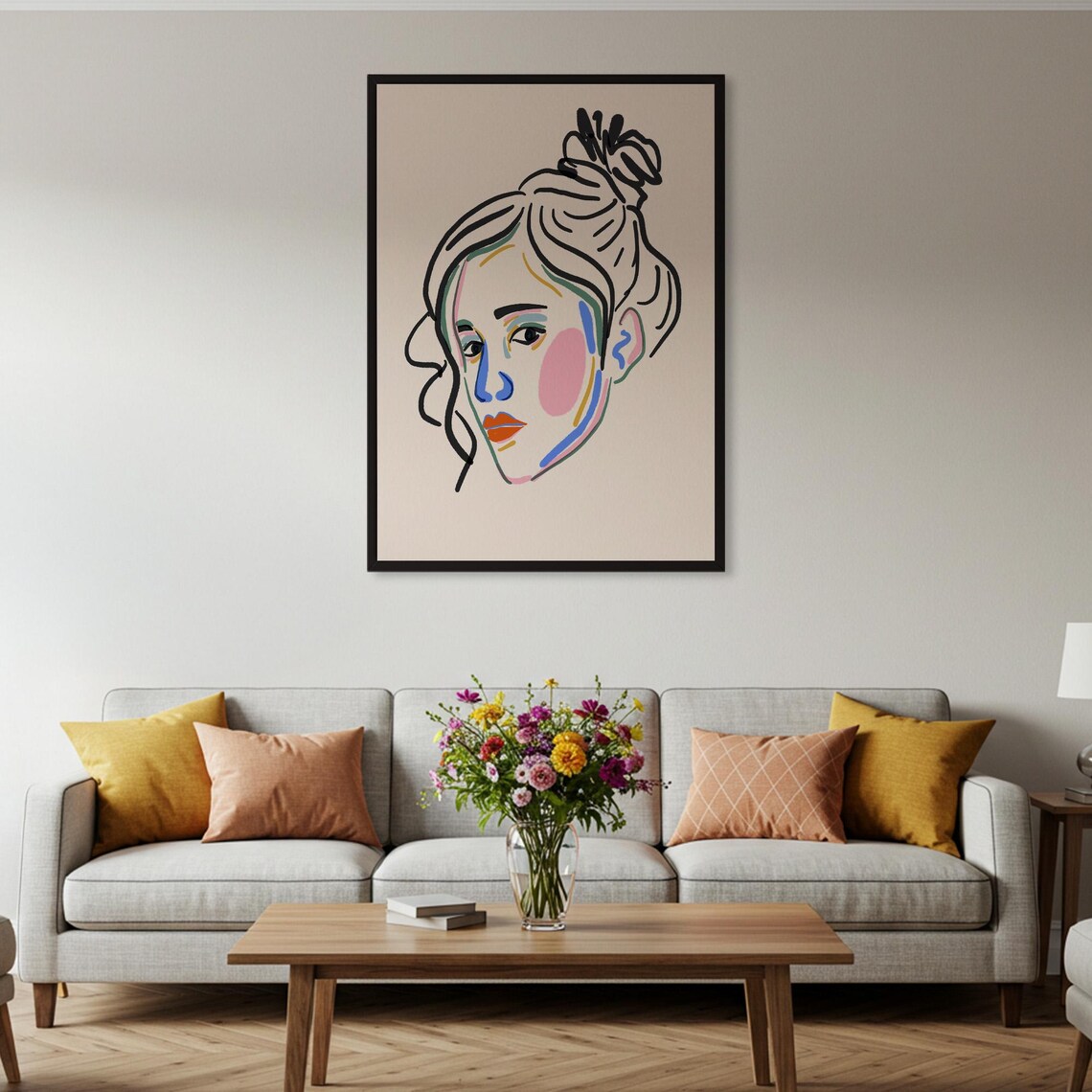 Colorful Abstract Woman Face Line Art Modern Portrait Poster - Image 2