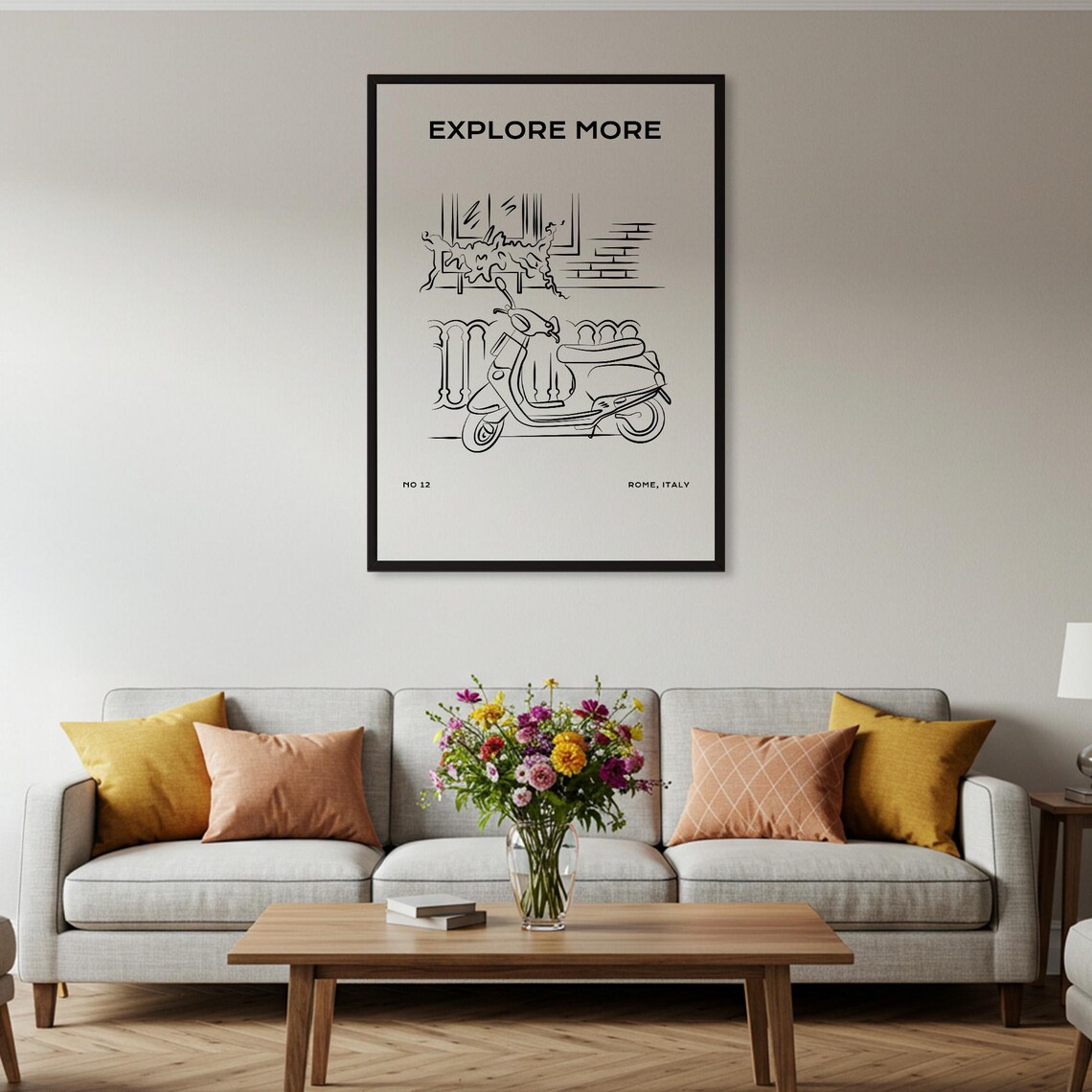 Explore More Rome Italy Vintage Scooter Line Art Travel Poster - Image 2