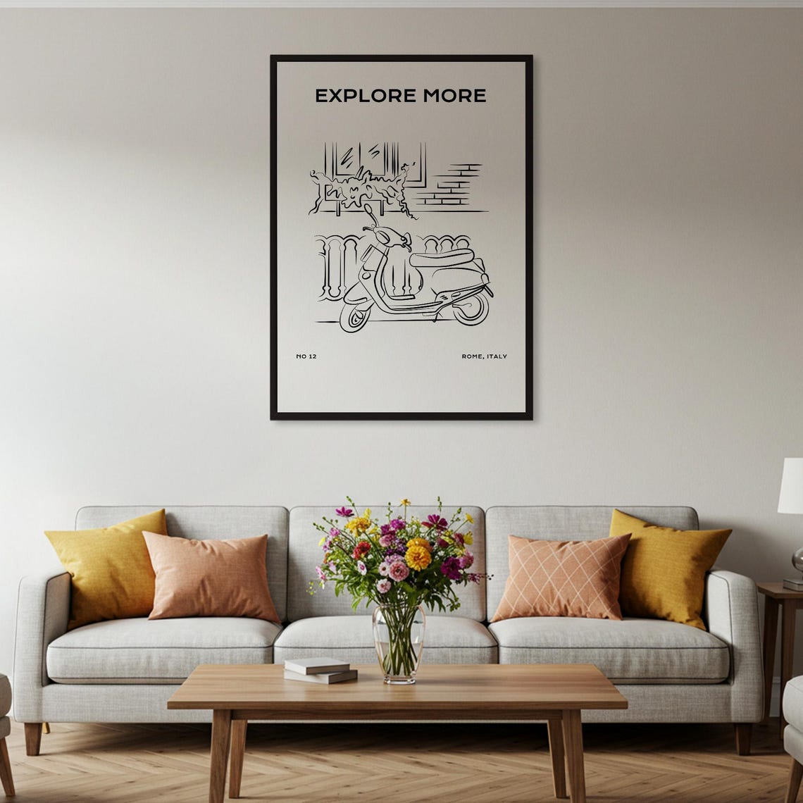 Explore More Rome Scooter Poster Minimalist Travel Line Art Print Italy Wall Decor Framed Or Unframed - Image 2