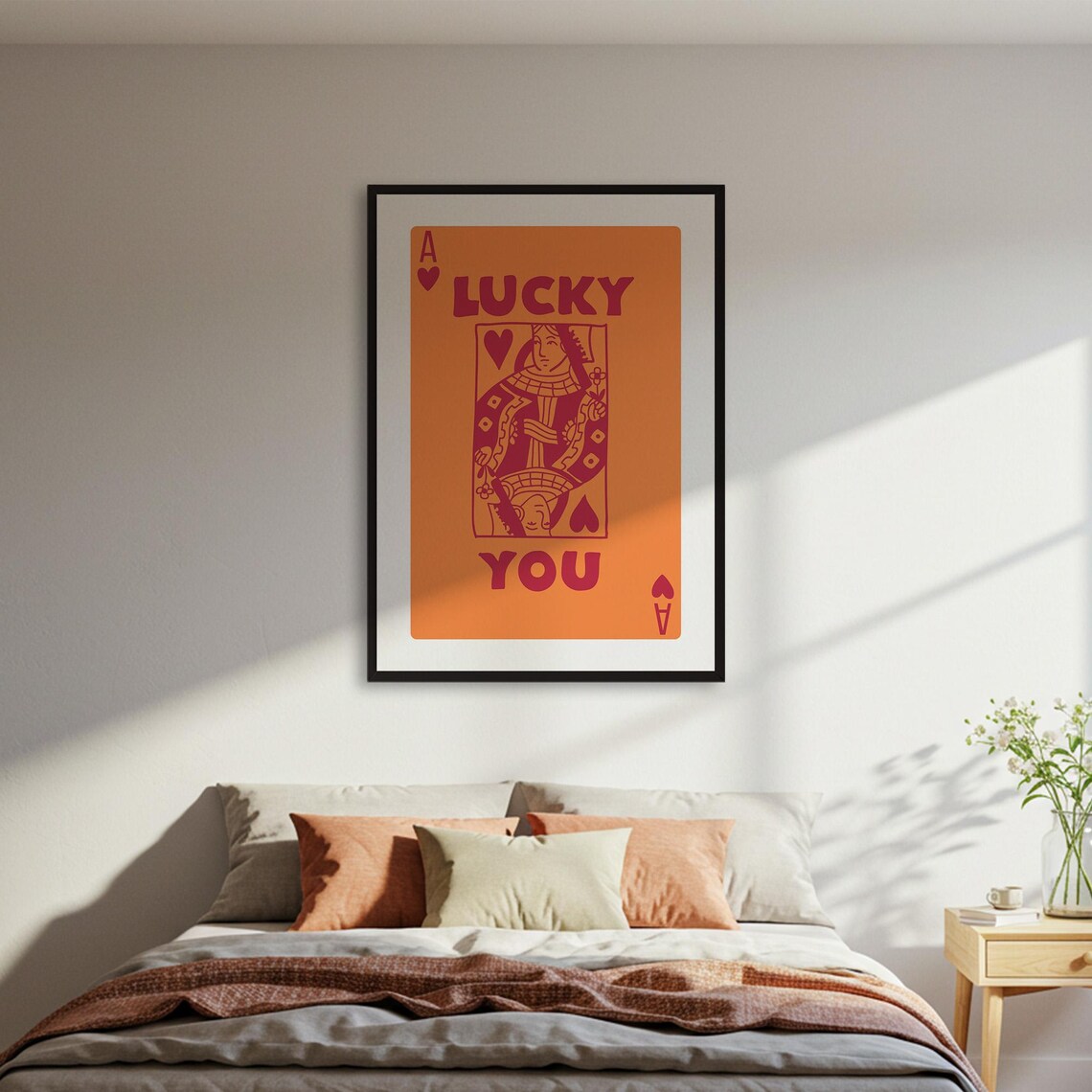 Lucky You Ace Of Hearts Playing Card Orange Vintage Style Poster