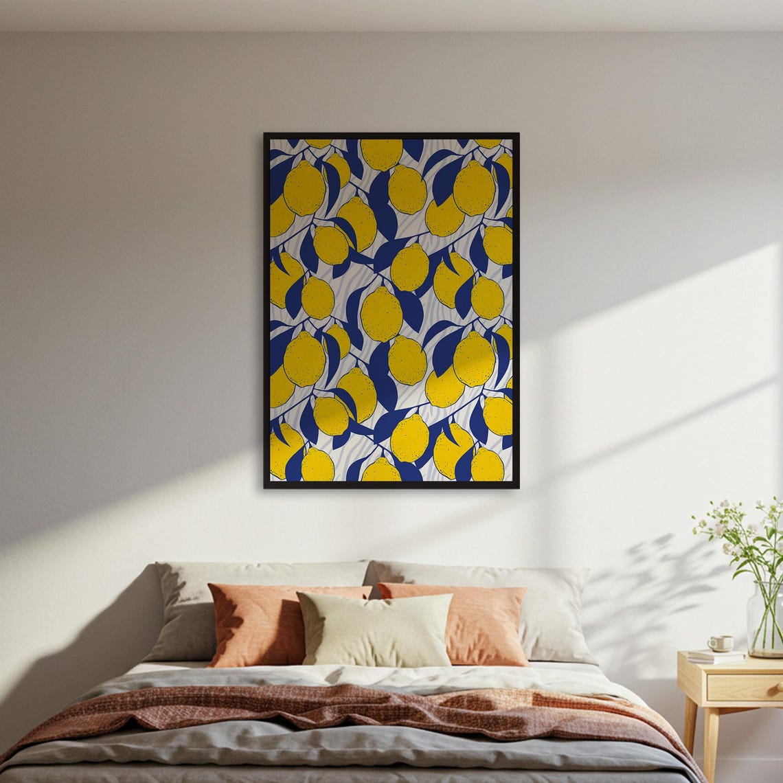 Lemon Pattern Poster Fruit Wall Art Kitchen Decor Citrus Print Vibrant Home Framed Or Unframed