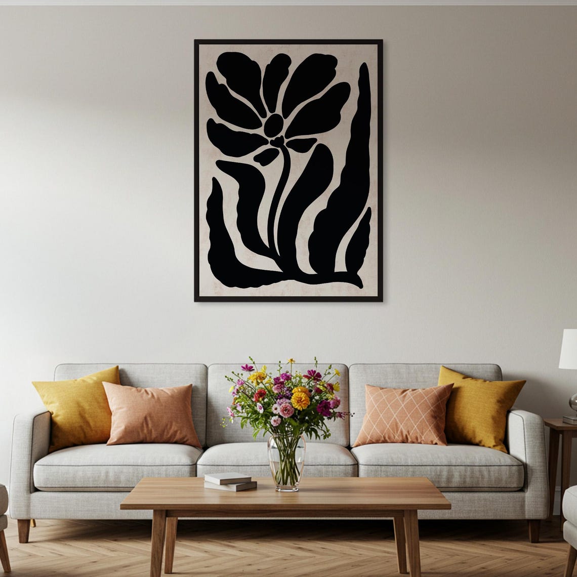 Bold Black Abstract Flower Silhouette Modern Minimalist Poster - Image 2
