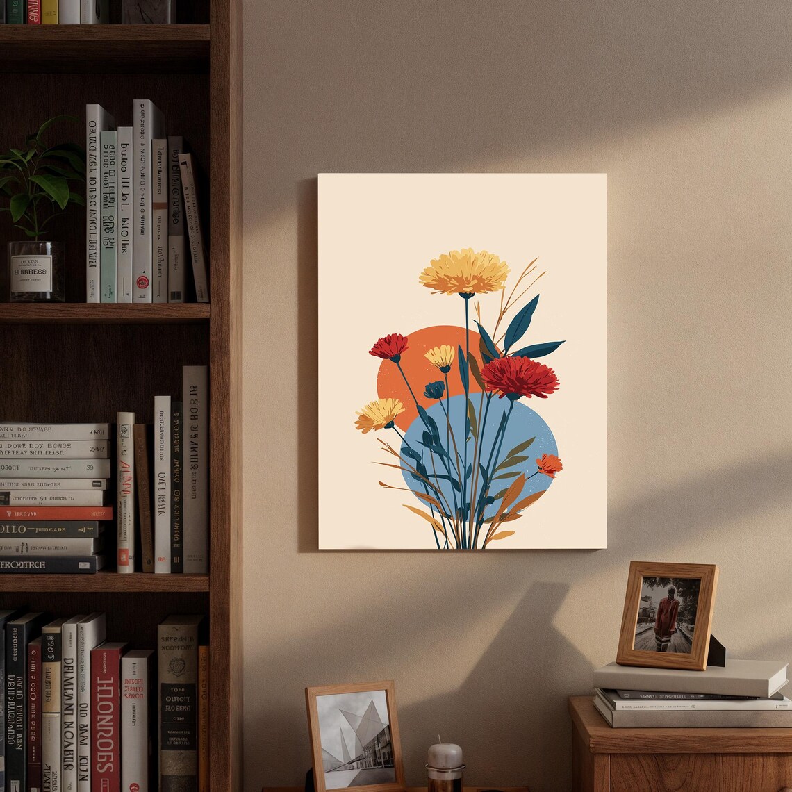 Retro Floral Bouquet Graphic Mid Century Modern Sun Wall Poster - Image 3