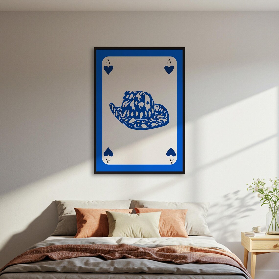 Blue Ace Of Hearts Cowboy Hat Playing Card Western Art Poster