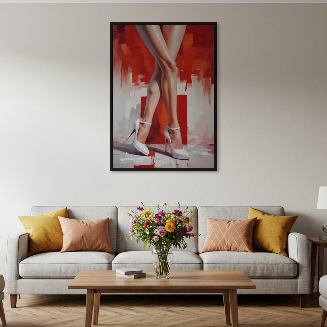 Crossed Legs White Heels Red Abstract Fashion Painting Poster - Image 2