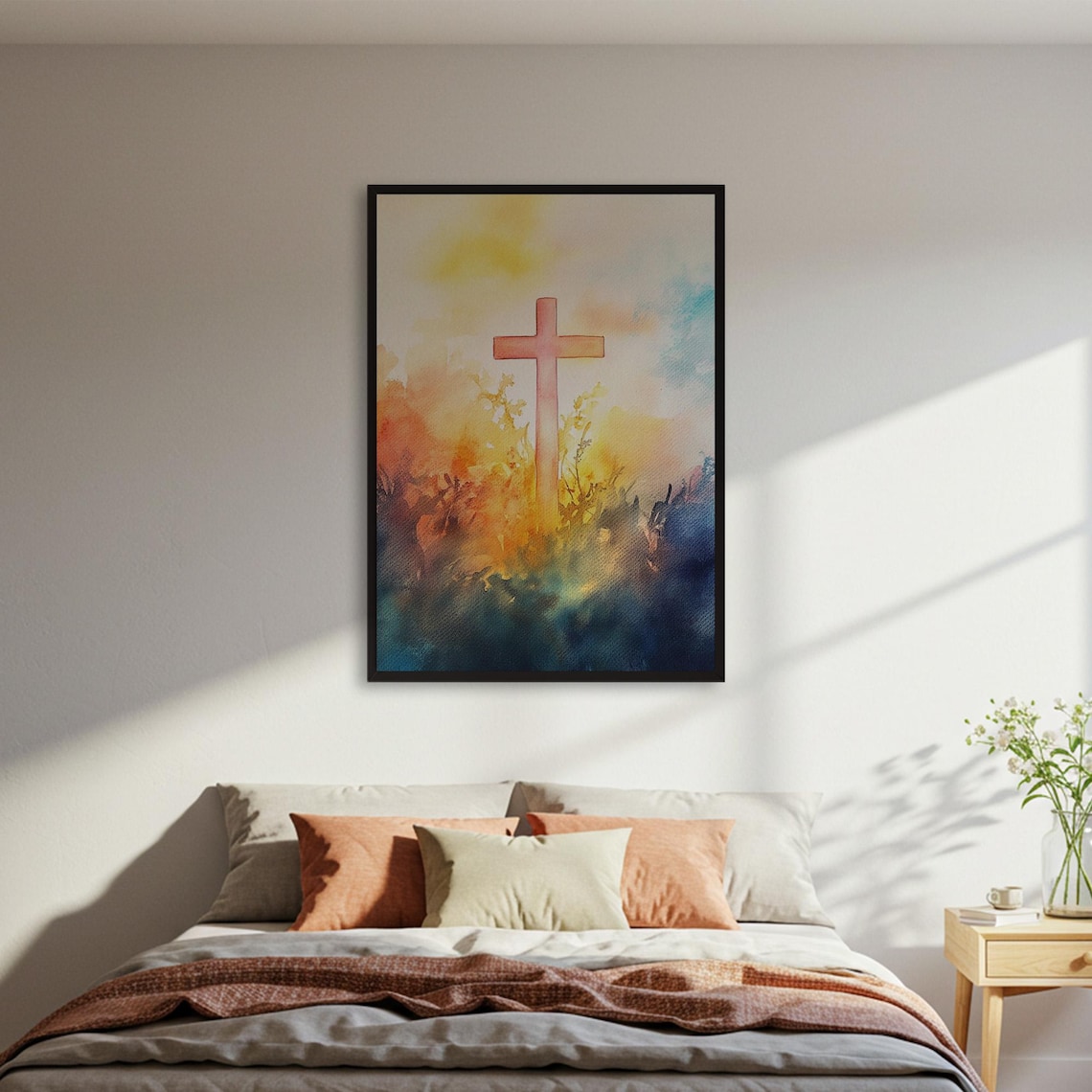 Watercolor Cross Painting, Spiritual Christian Wall Art