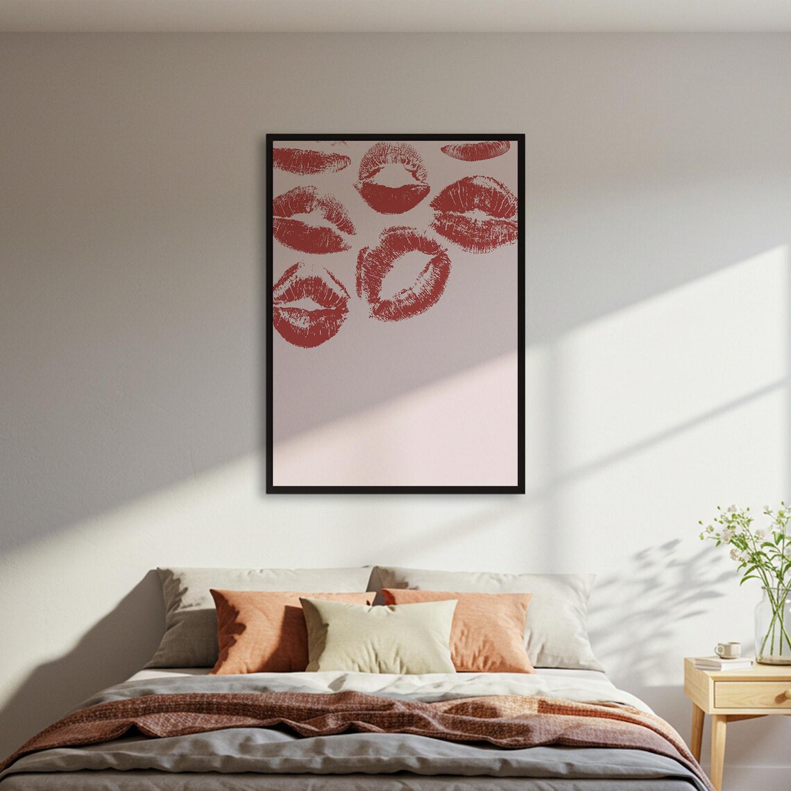 Red Lipstick Kiss Marks Romantic Pink Fashion Beauty Glam Poster