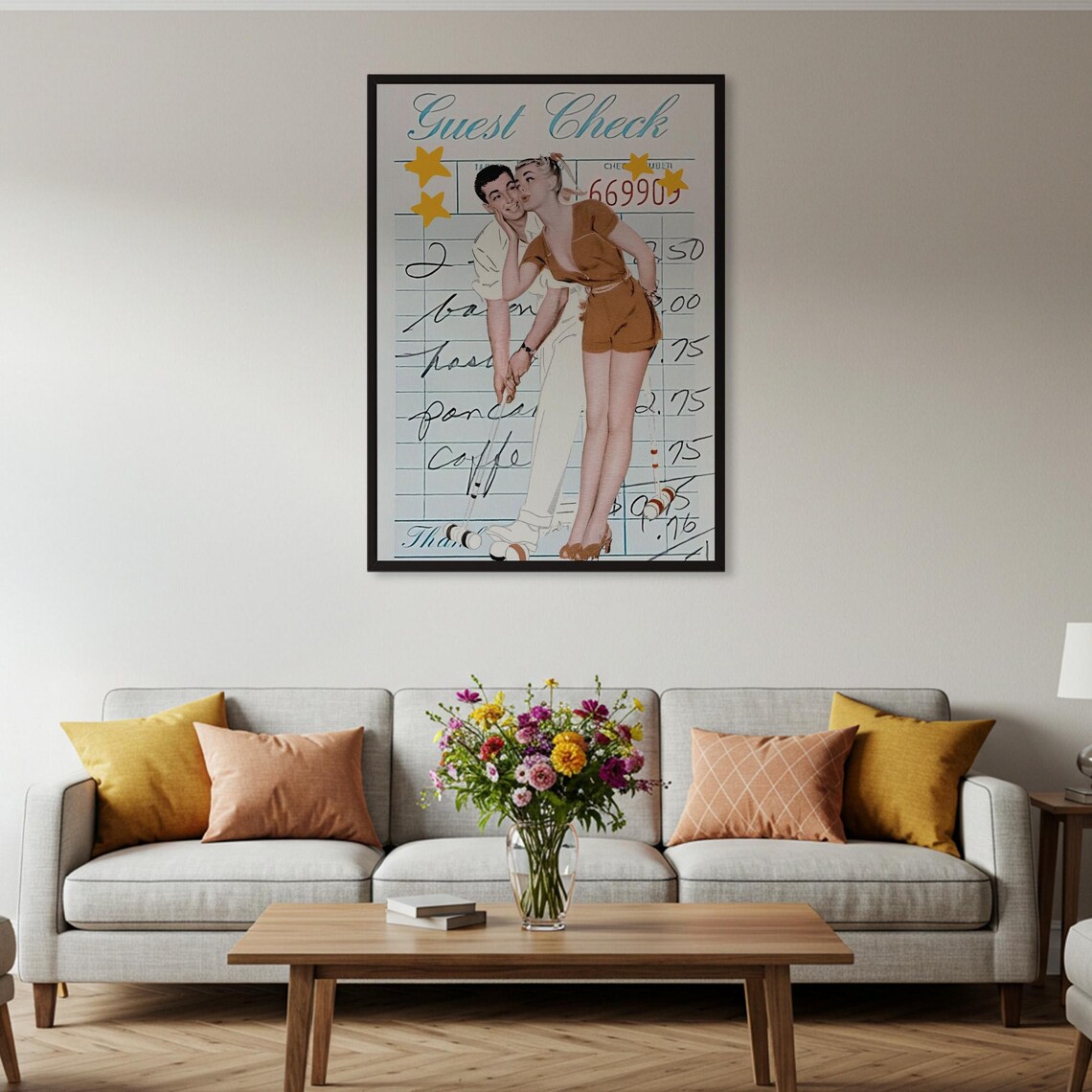 Guest Check Vintage Diner Receipt Retro Kissing Couple Art Poster - Image 2