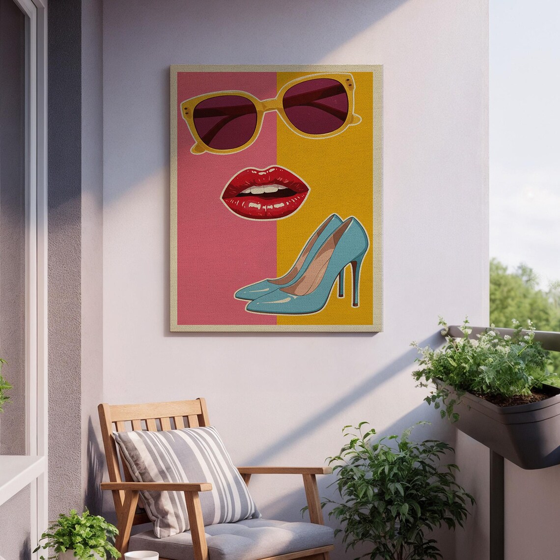 Pop Art Sunglasses Red Lips Blue Heels Bold Fashion Style Poster - Image 2