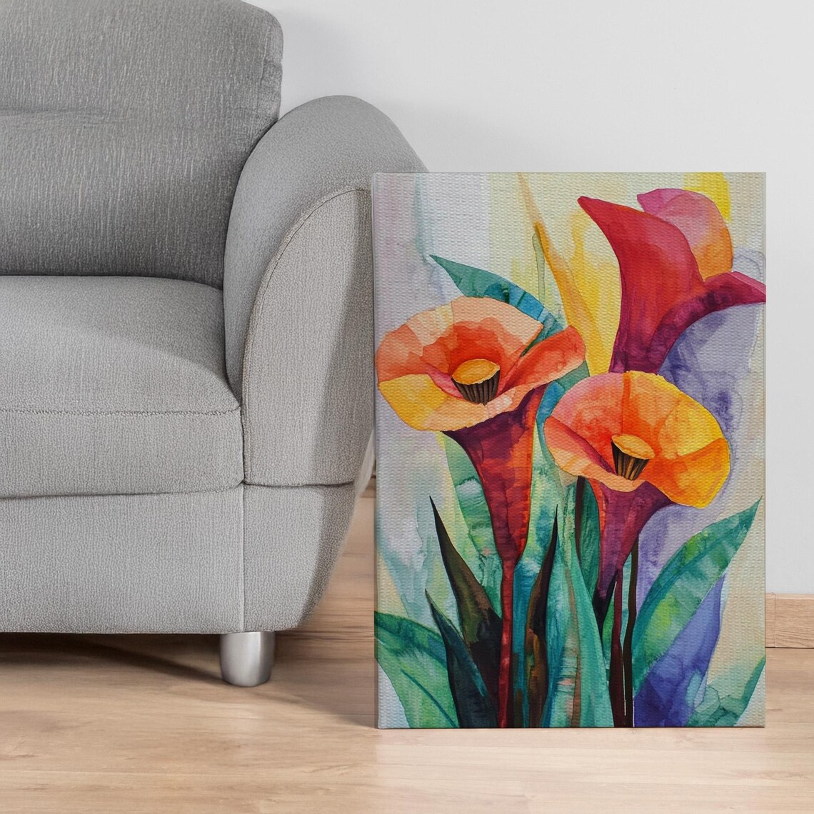 Colorful Calla Lily Watercolor Bouquet Elegant Floral Poster