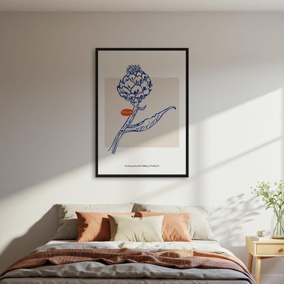 Artichoke Botanical Line Art Poster Minimalist Kitchen Wall Decor Print Framed Gift For Home