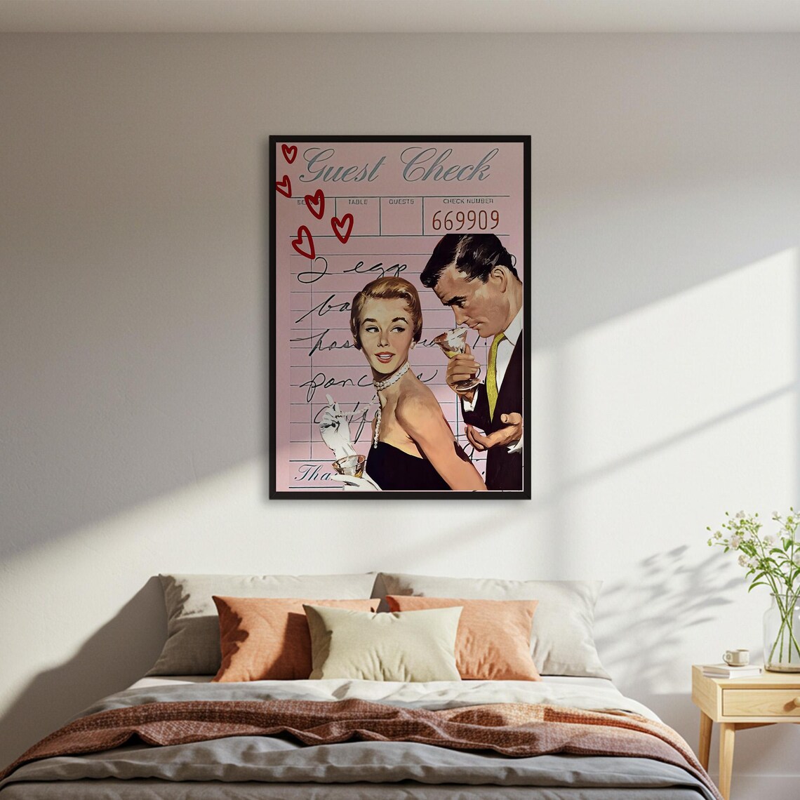 Guest Check 669909 Retro Romantic Couple Pink Vintage Bar Poster
