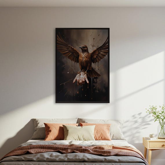 Majestic Bird Poster Hawk On Hand Art Print Framedunframed Large Dark Moody Wall