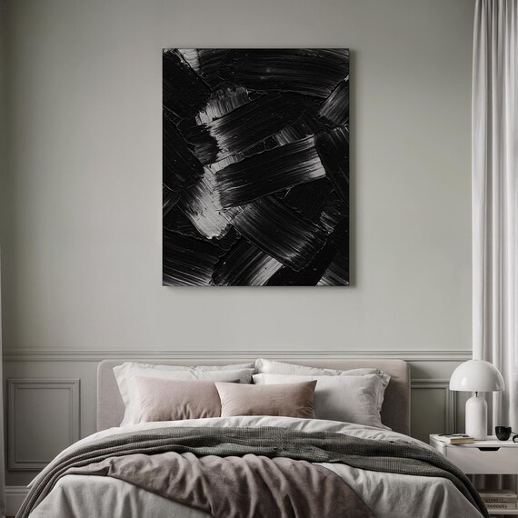 Monochrome Brushstroke Scene Dark Textured Display Abstract Canvas Feature Bold Black White Art Artistic Wall Modern Contrast Mood