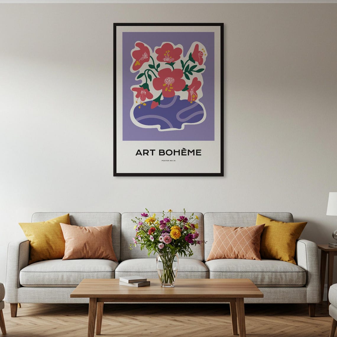 Art Boheme Red Flowers Vase Purple Background Modern Floral Poster - Image 2