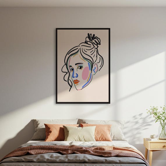 Abstract Woman Line Art Poster Colorful Portrait Wall Minimalist Figure Print Modern Decor Framed Or Unframed