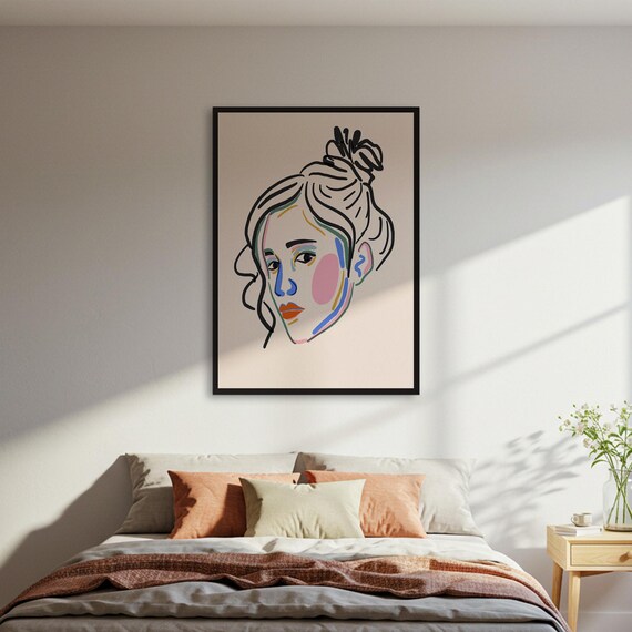 Colorful Abstract Woman Face Line Art Modern Portrait Poster