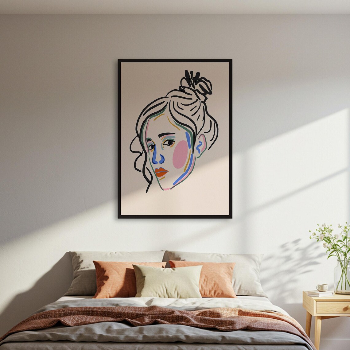 Colorful Abstract Woman Face Line Art Modern Portrait Poster