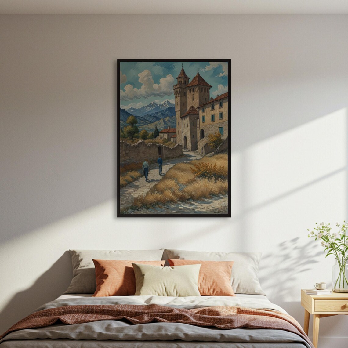 Mountain Castle Travel Poster, Scenic Landscape