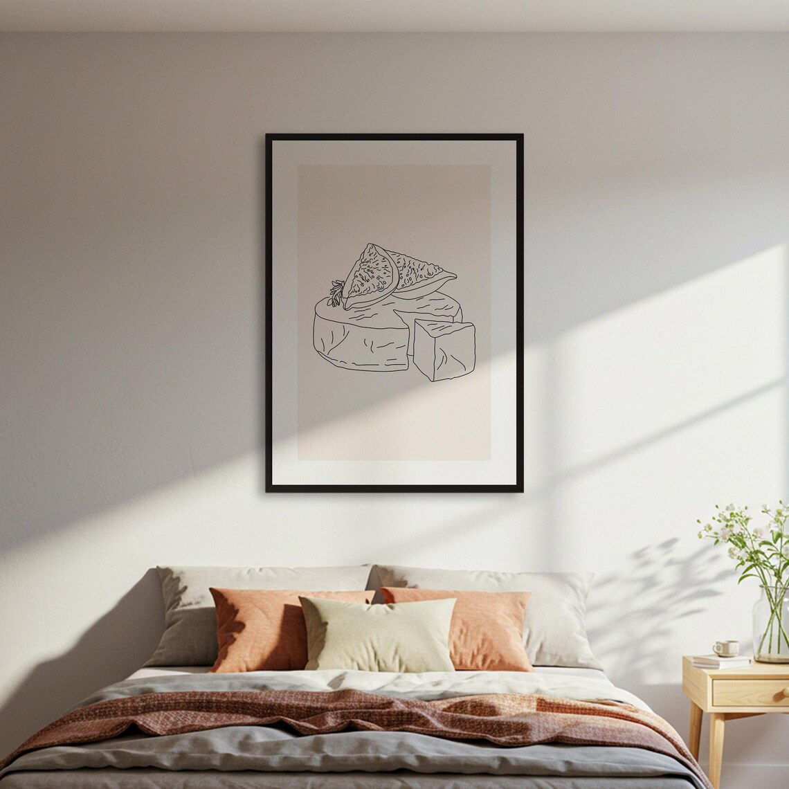 Cheese and Fig Line Art Minimalist Kitchen Food Drawing Wall Poster