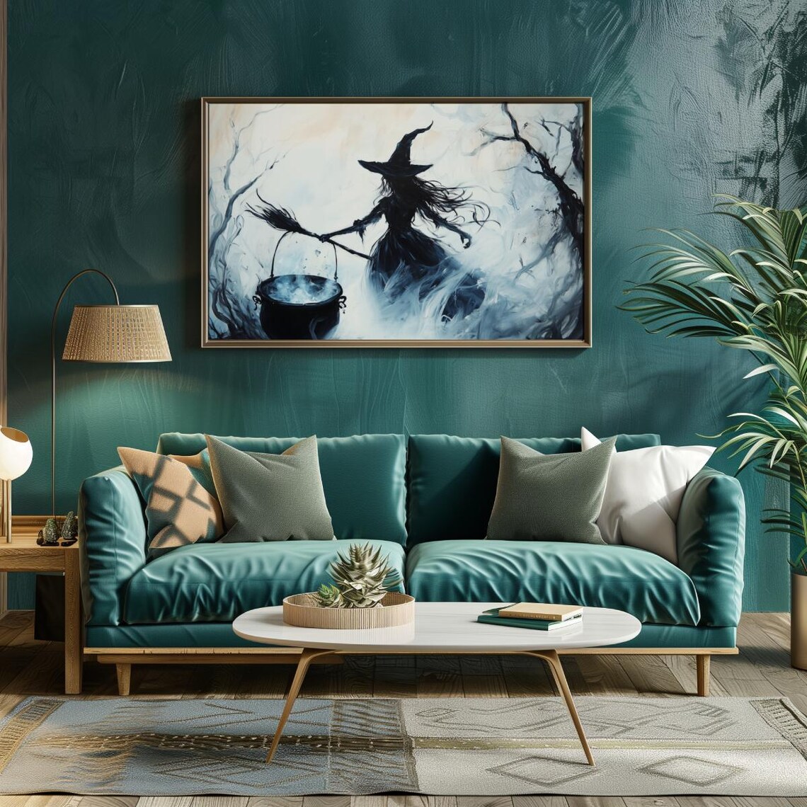 Witch Stirring Cauldron in Misty Forest Gothic Spell Art Poster - Image 6