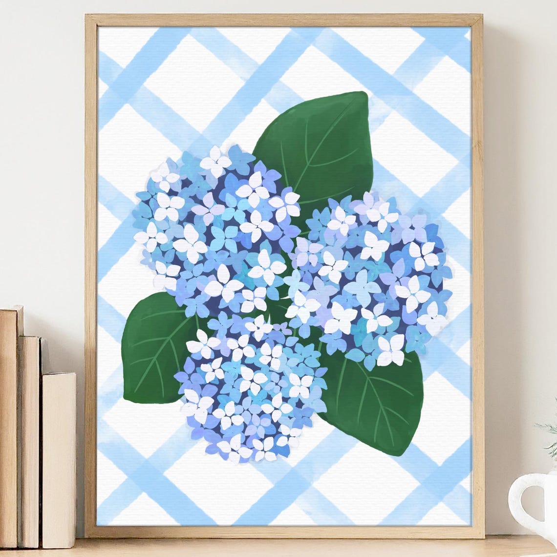 Blue Hydrangea Flower Botanical Print Boho Farmhouse Wall Decor