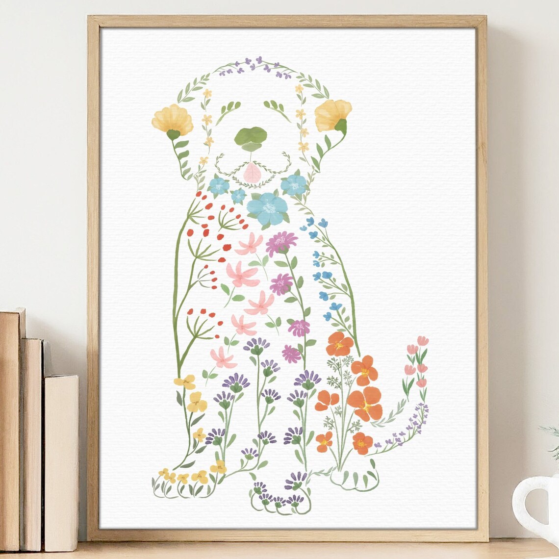 Wildflowers Dog Print, Golden Retriever Floral Poster