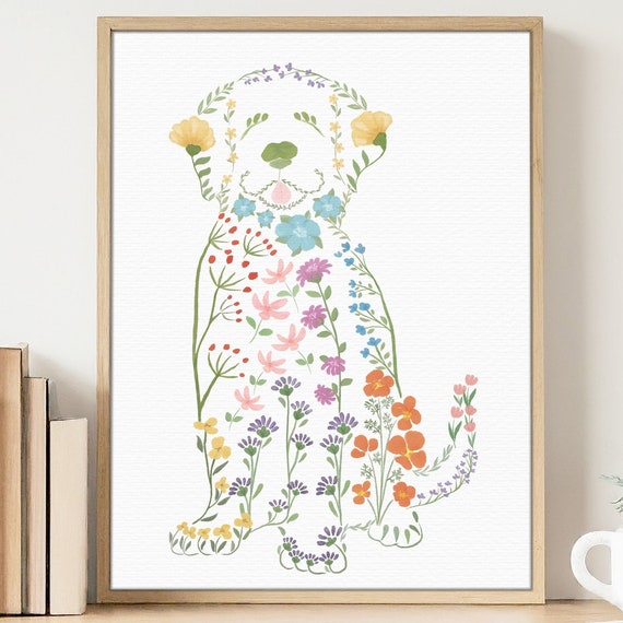 Wildflowers Dog Print, Golden Retriever Floral Poster