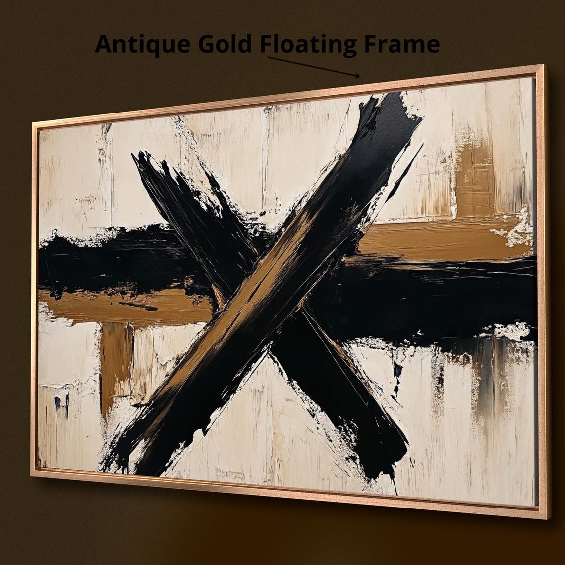 Black And Gold Abstract Expressionist Brushstroke X Art Wall Poster - Image 3
