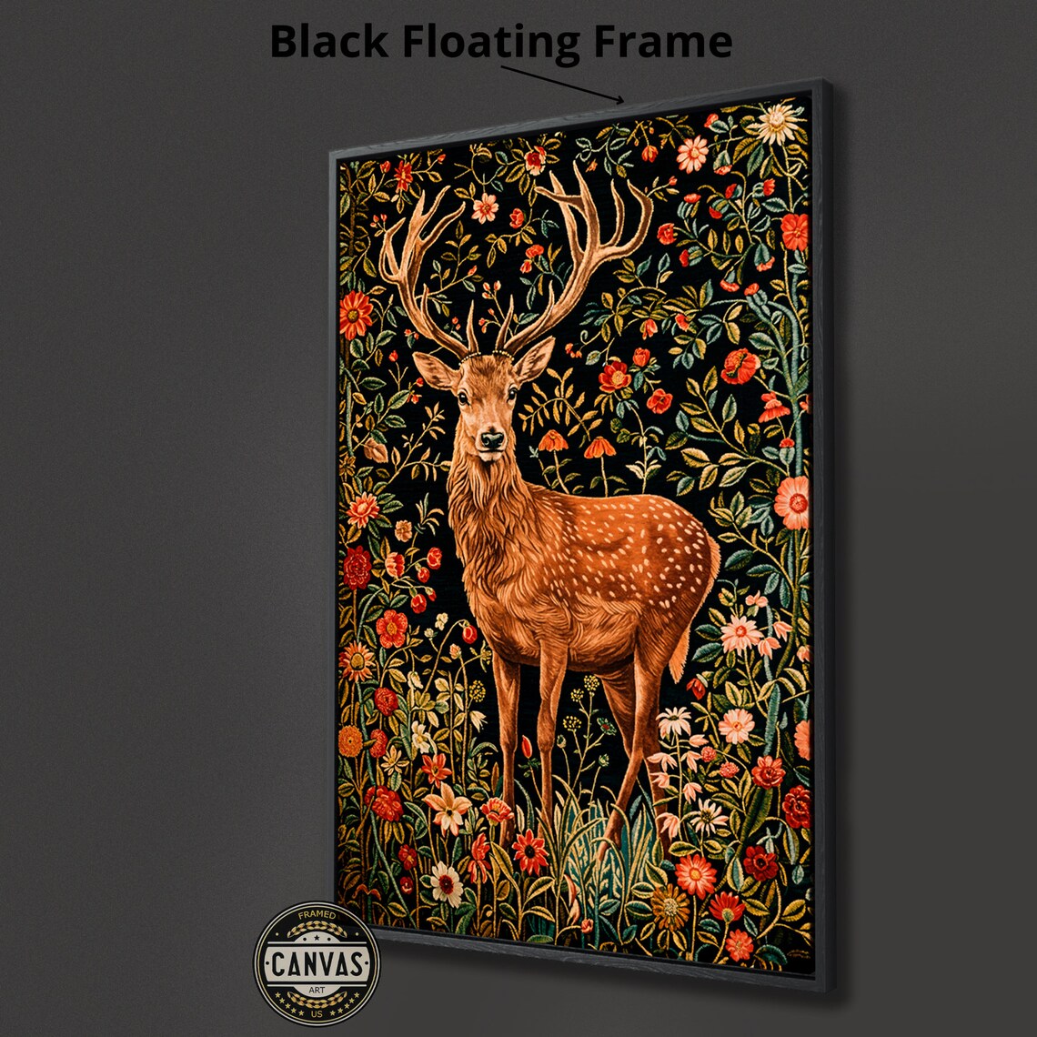 Elegant Stag Among Wildflowers Vintage Tapestry Style Animal Wall Poster - Image 4