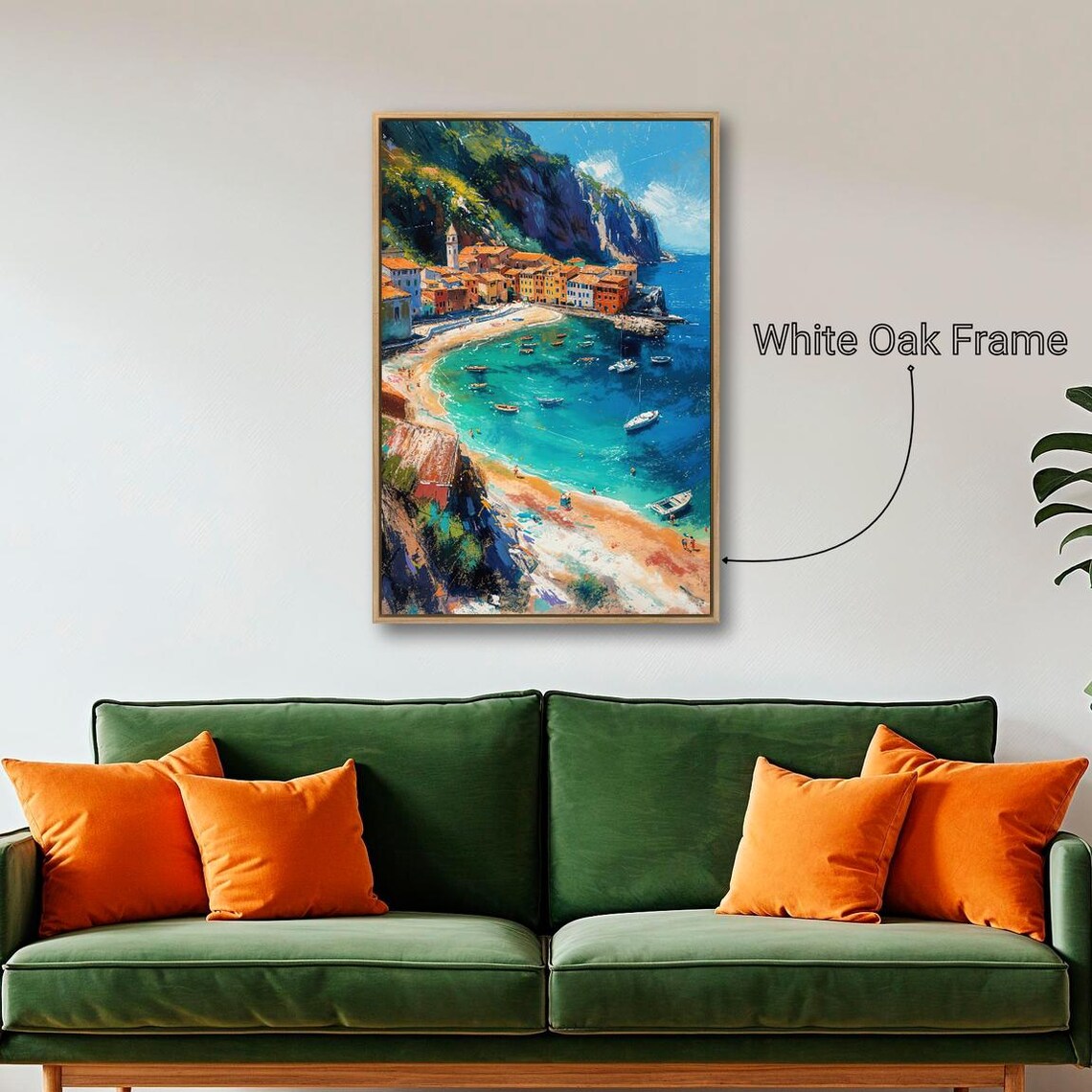 Colorful Coastal Village Bay Boats Mediterranean Harbor Painting Print - Image 4