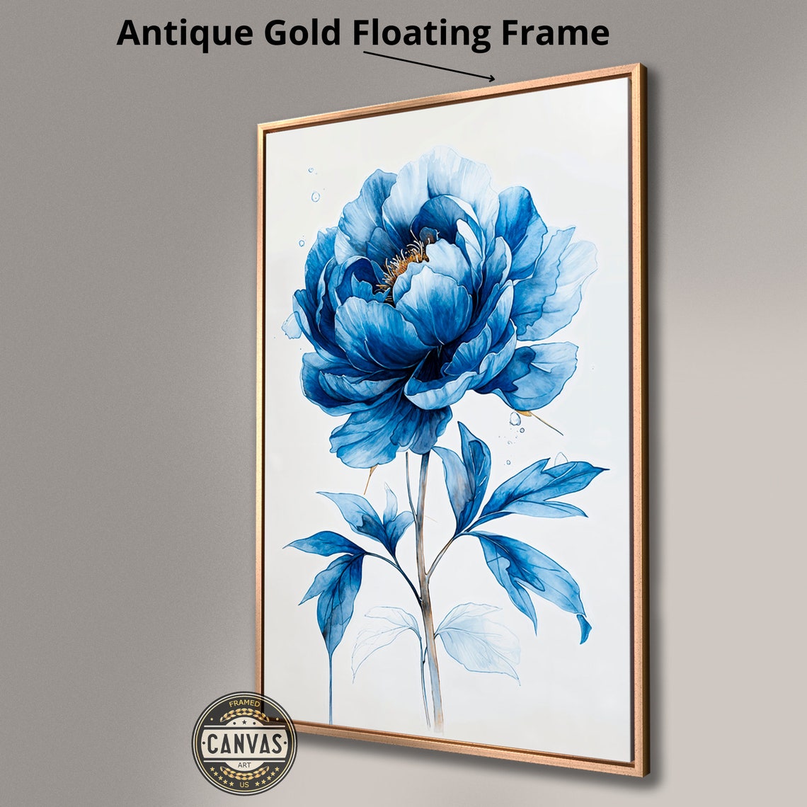 Blue Peony Elegant Sapphire Watercolor Bloom Botanical Poster - Image 3