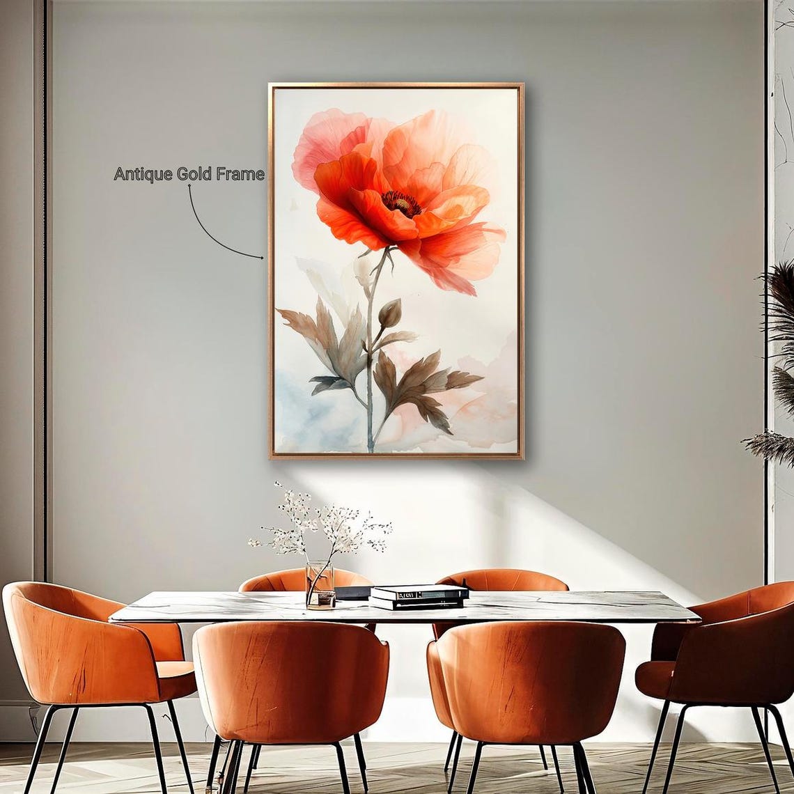 Orange Poppy Bloom Elegant Watercolor Flower Botanical Wall Art - Image 5