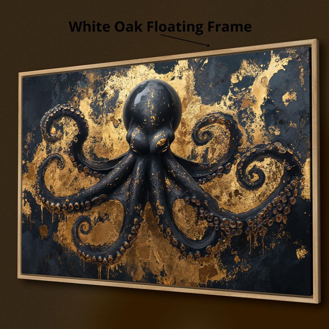 Dramatic Black Octopus Gold Leaf Underwater Gothic Luxury Art Print - Image 2