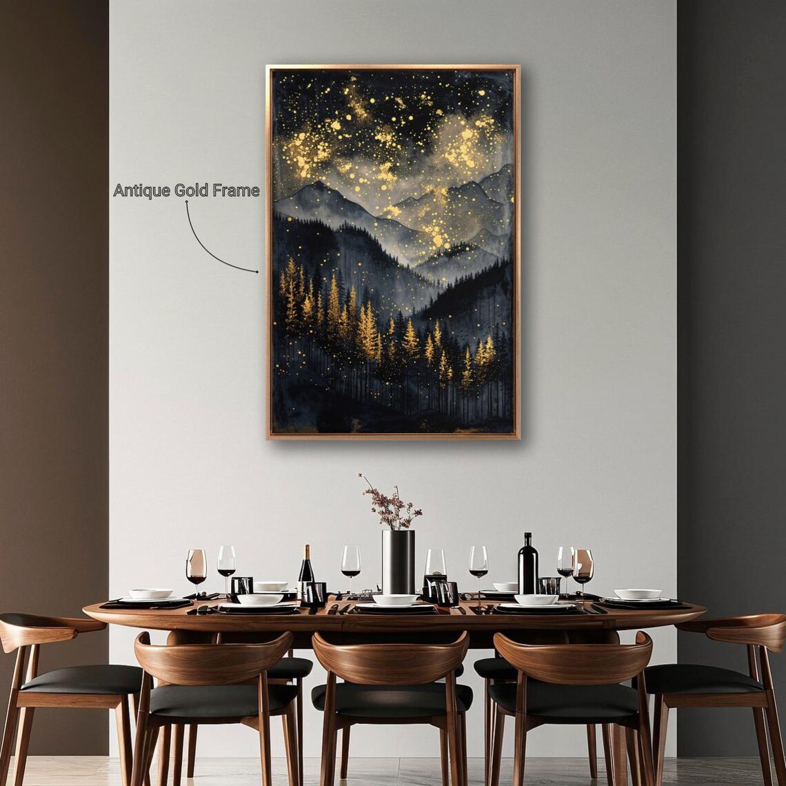 Mystical Starry Night Abstract Mountains Wall Art Print - Image 3