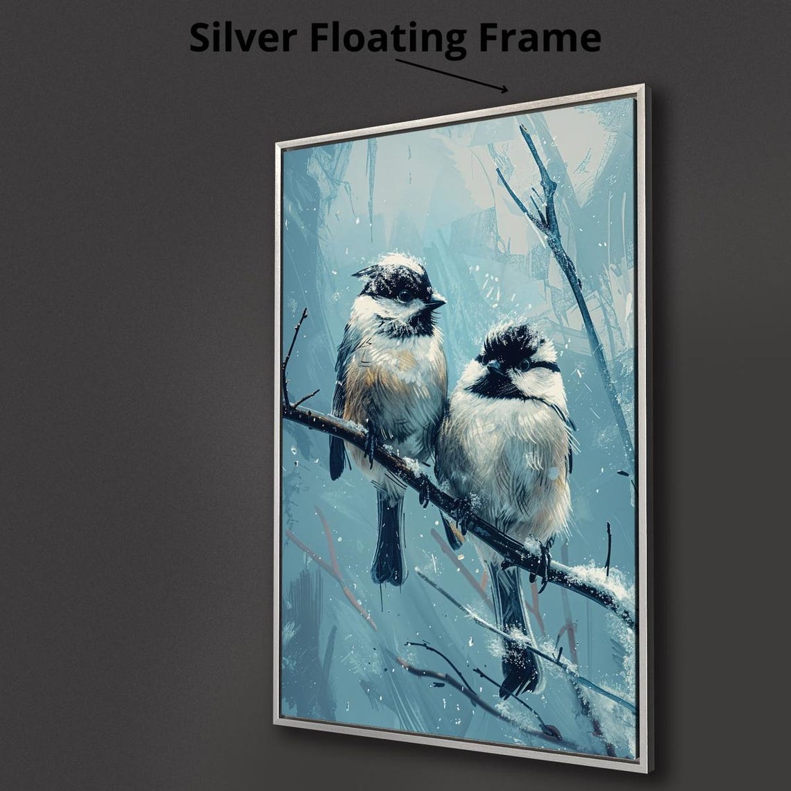 Winter Chickadee Pair Snowy Branch Blue Bird Wildlife Poster - Image 3