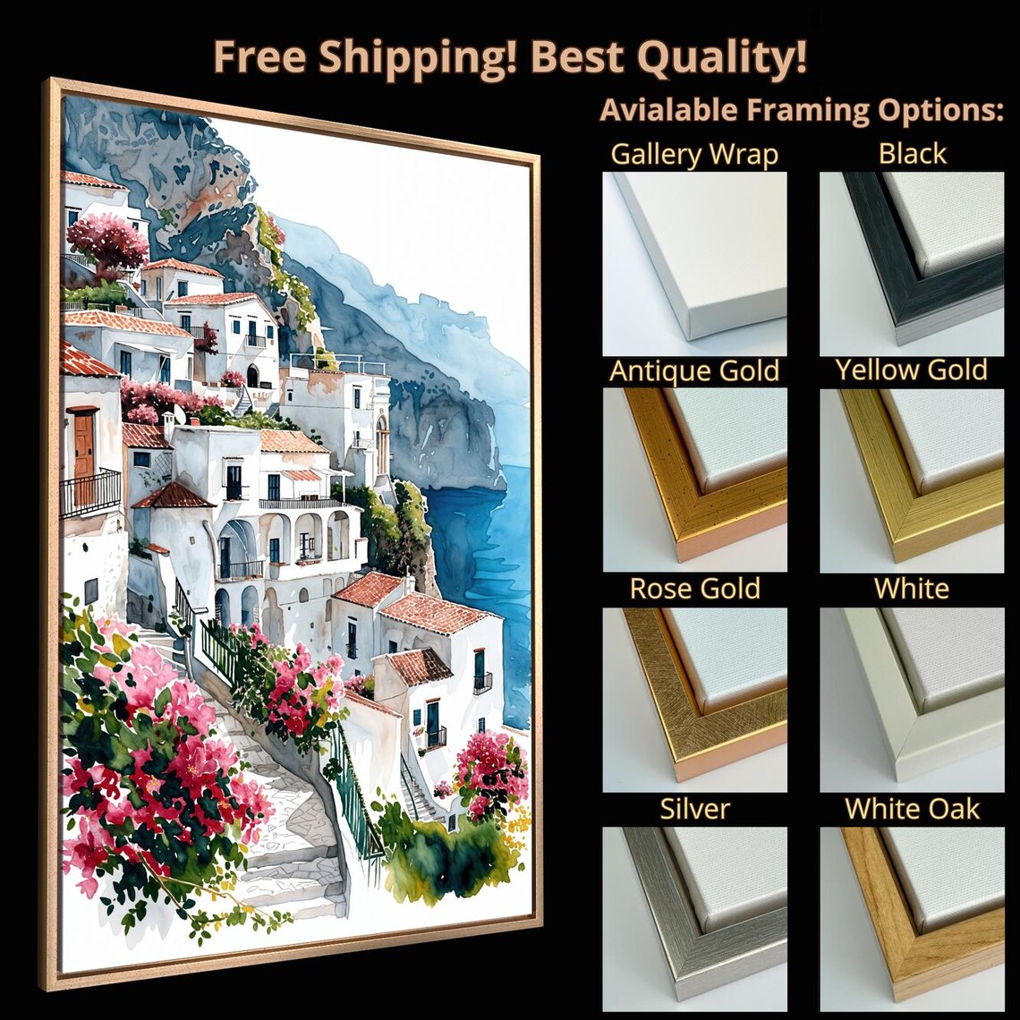 Amalfi Coast Watercolor Art Print, Italian Village - Image 6